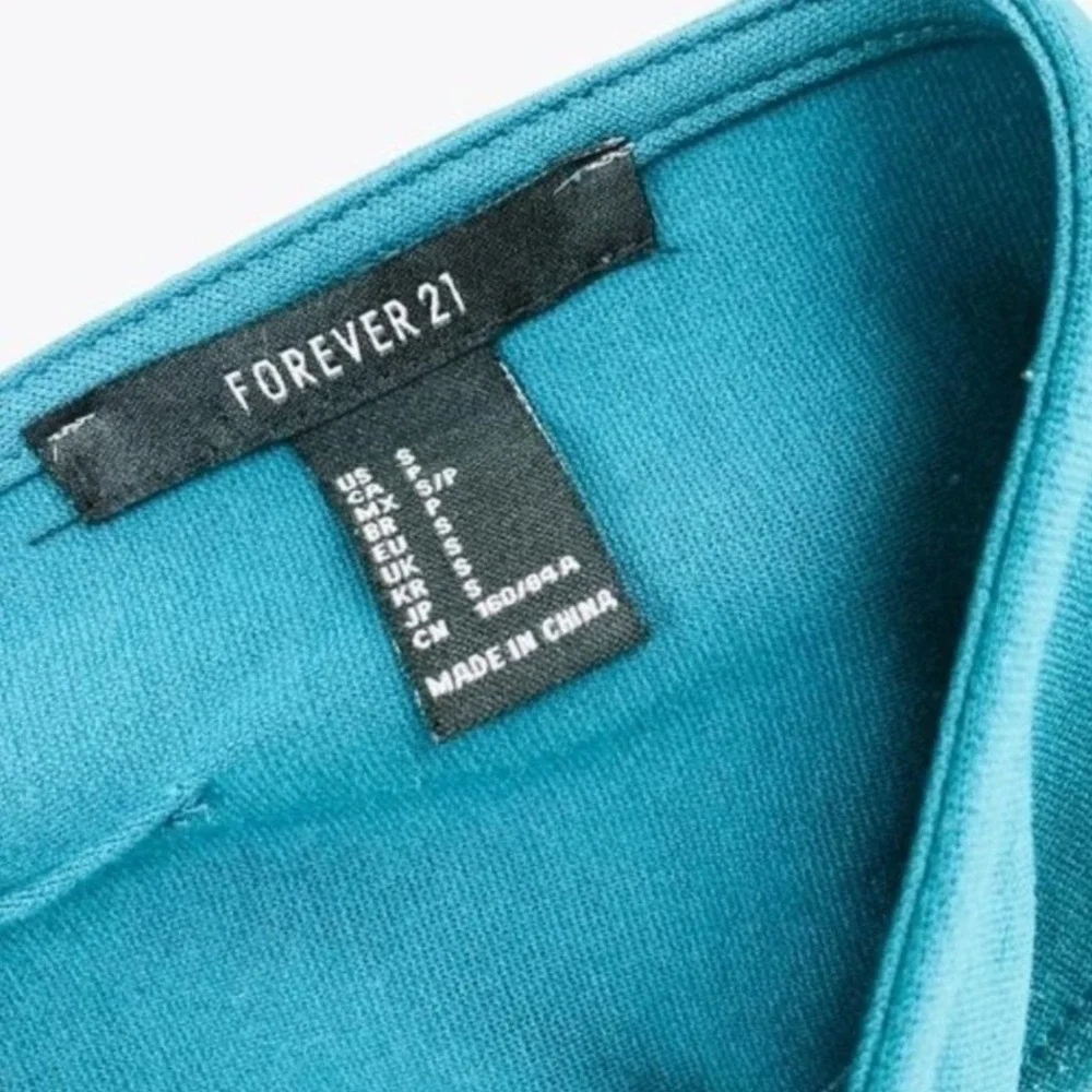 Forever‎ 21 Teal Blue Deep V-Neck Pleated Fit and Flare Mini Dress Womens Small